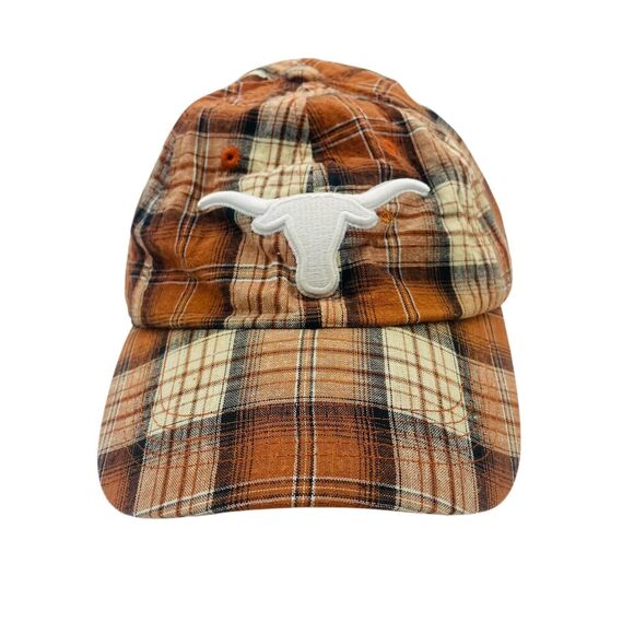 Texas Longhorns Baseball Hat NCAA Embroidered Logo Fitted Cap Orange Plaid - Picture 1 of 6